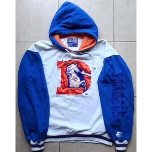 Denver Broncos 90s STARTER hoodie sweatshirt M white blue orange NFL Pro vintage